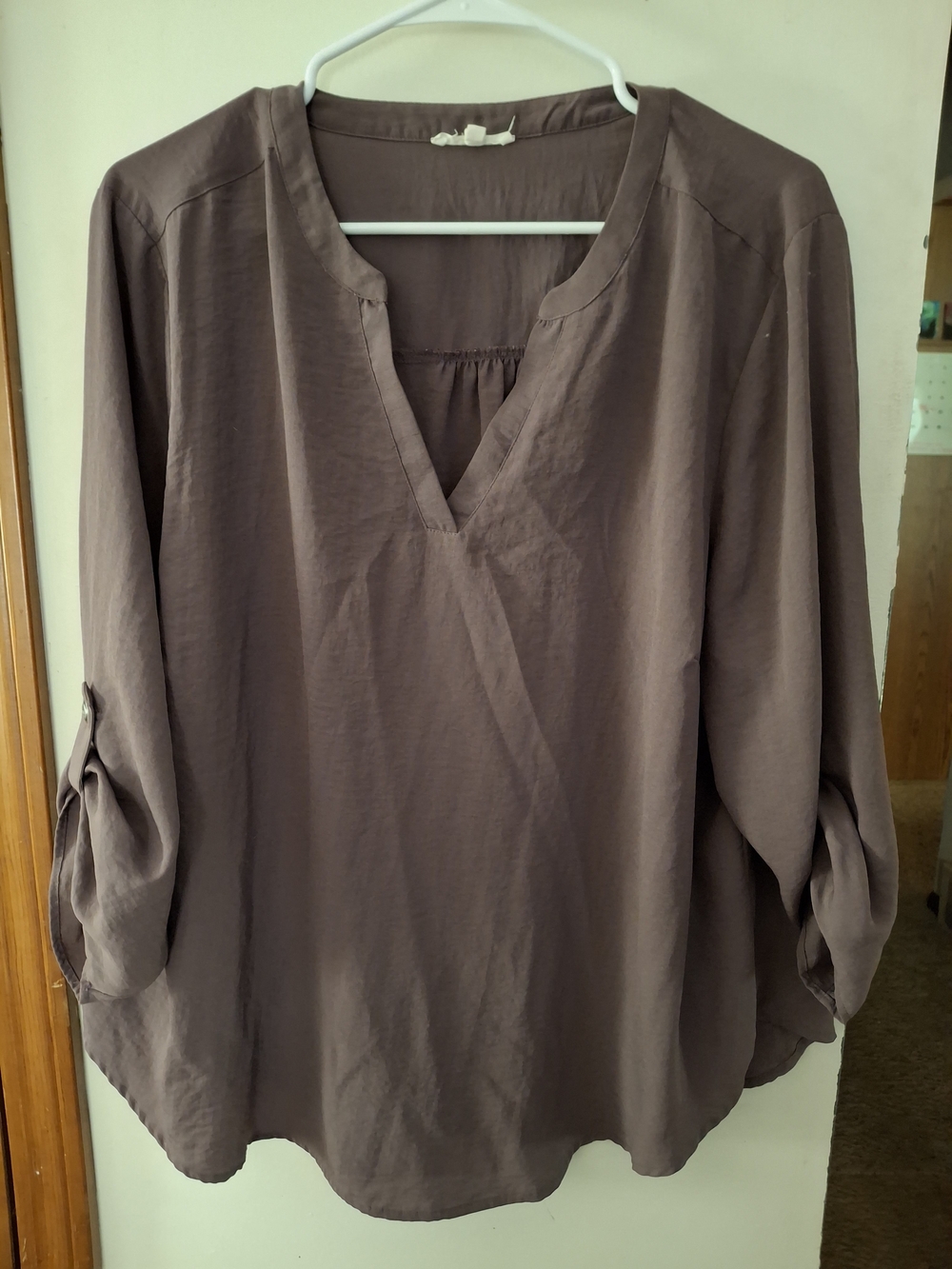 Maurices Mauve-Taupe V-Neck Roll-Tab Tunic